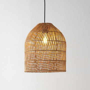Koda 13" Farmhouse Coastal Bohemian Rattan 180" Cord Plug-In or Hardwired LED Pendant - JONATHAN Y